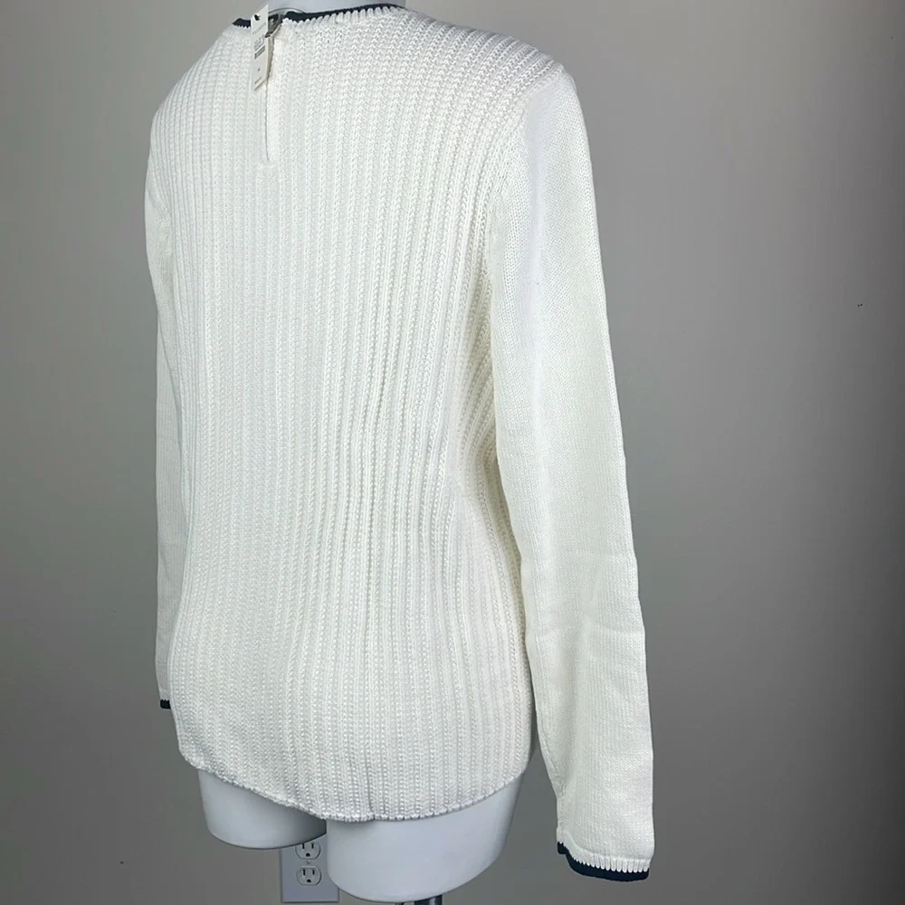 Talbots Mixed Stitch Sweater Ivory Indigo Blue